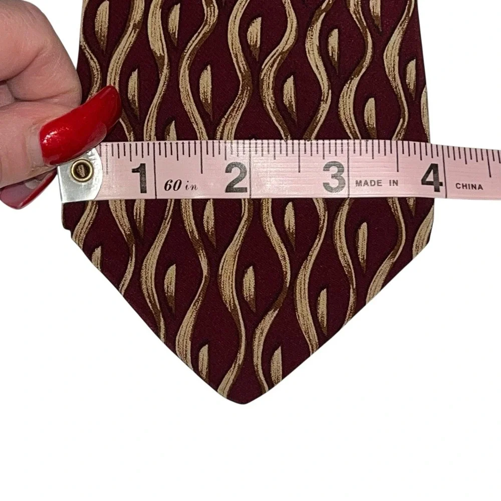 Vintage Chaps Ralph Lauren Mens Red‎ Beige Print All Silk Neck Tie USA Preppy